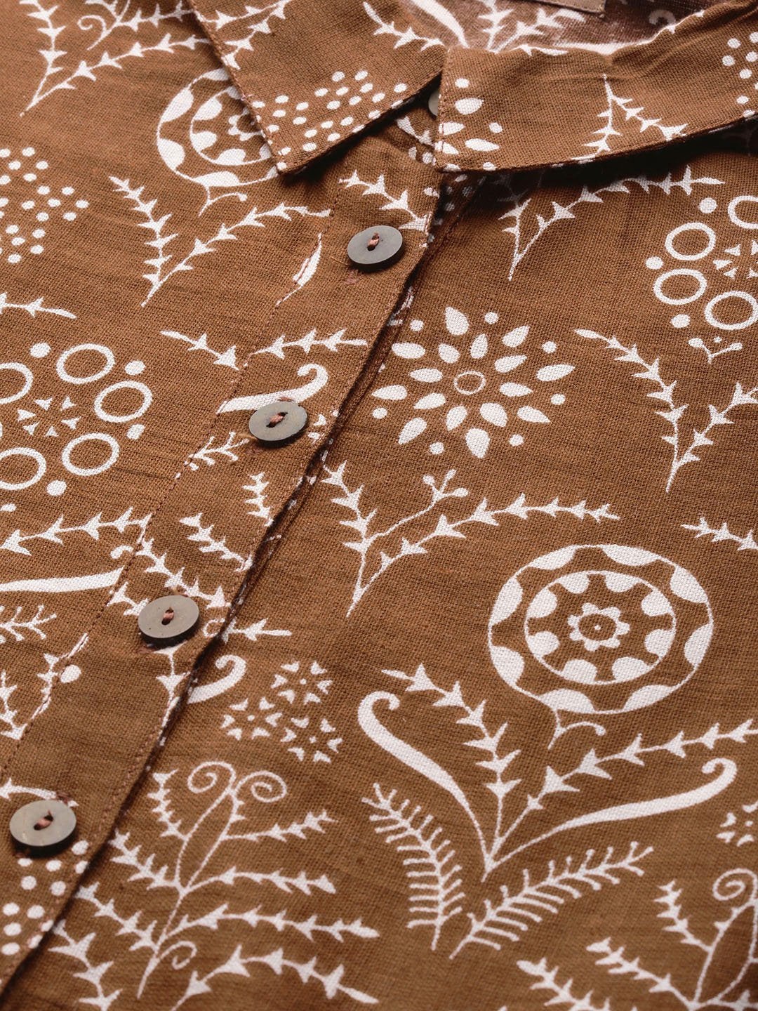 Women's Brown Floral Inverted Box Pleat Gathered Dress