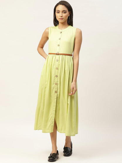 Women's Lime Green Sleeveless Gathered Dress