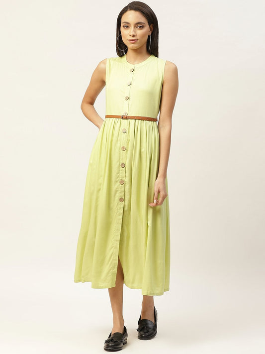 Women's Lime Green Sleeveless Gathered Dress