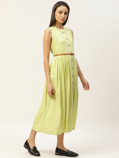 Women's Lime Green Sleeveless Gathered Dress