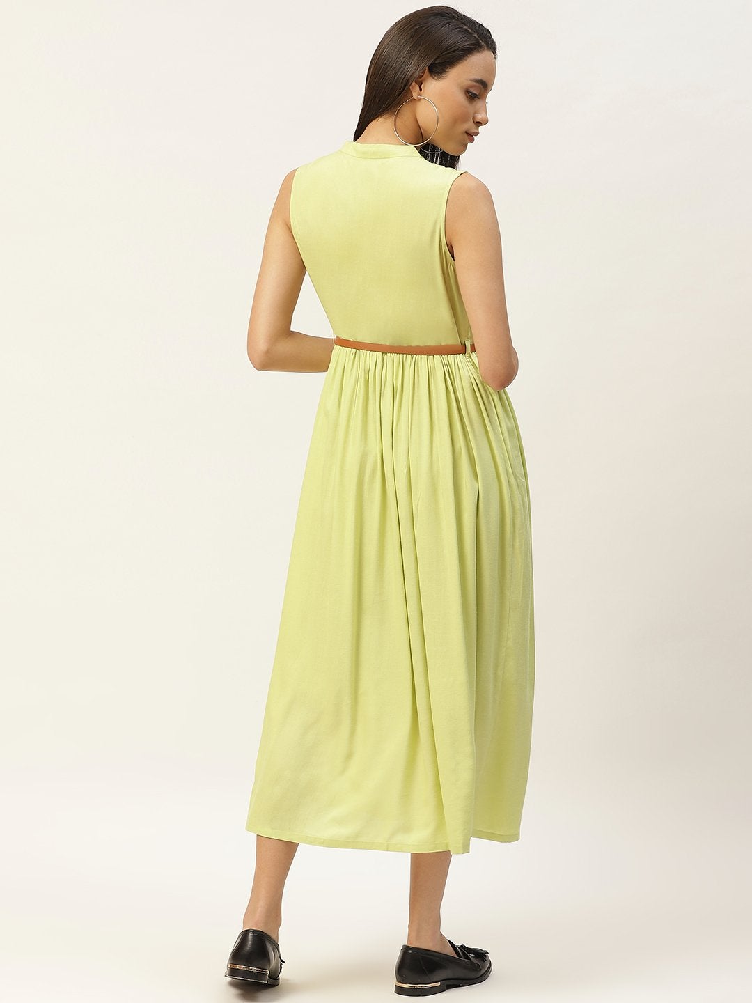 Women's Lime Green Sleeveless Gathered Dress