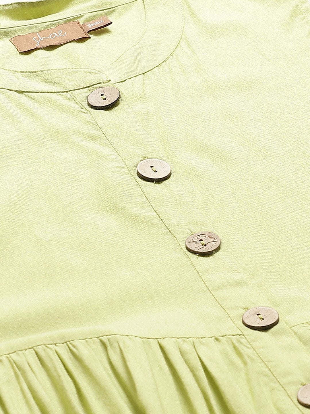 Women's Lime Green Sleeveless Gathered Dress