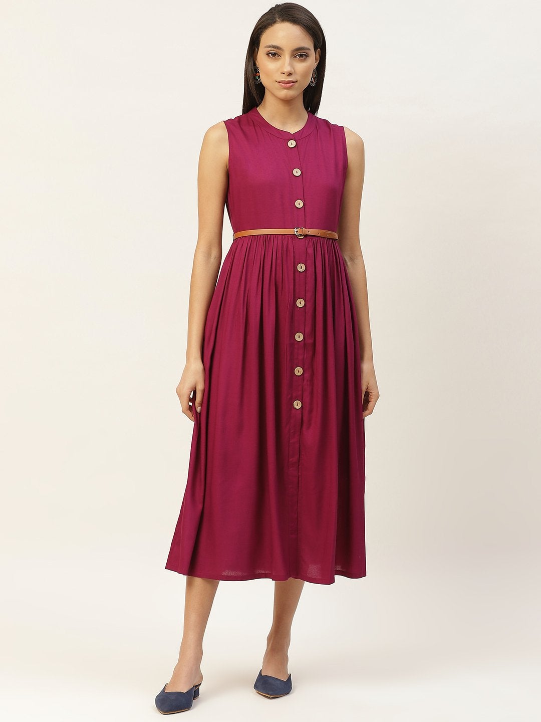 Women's Purple Sleeveless Gathered Dress