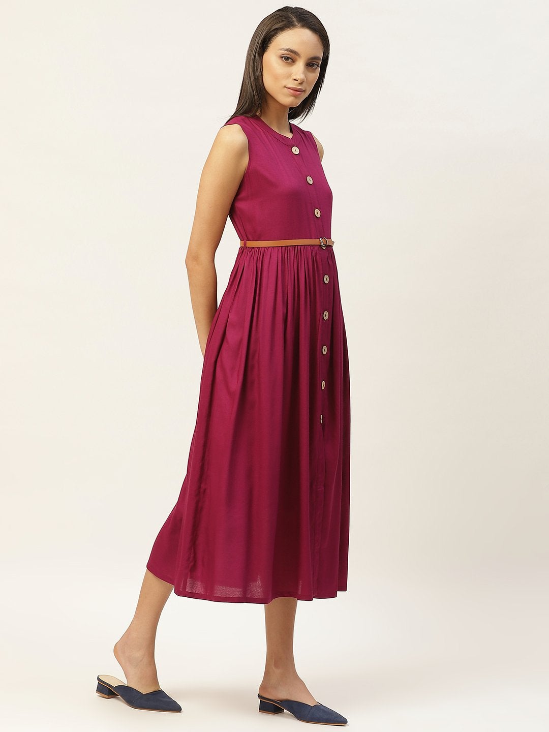 Women's Purple Sleeveless Gathered Dress