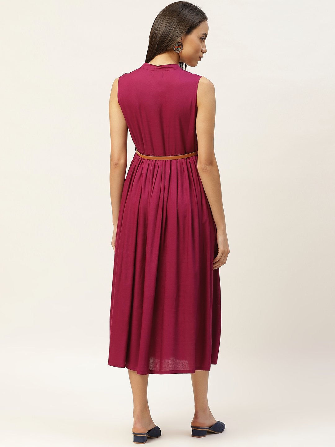 Women's Purple Sleeveless Gathered Dress