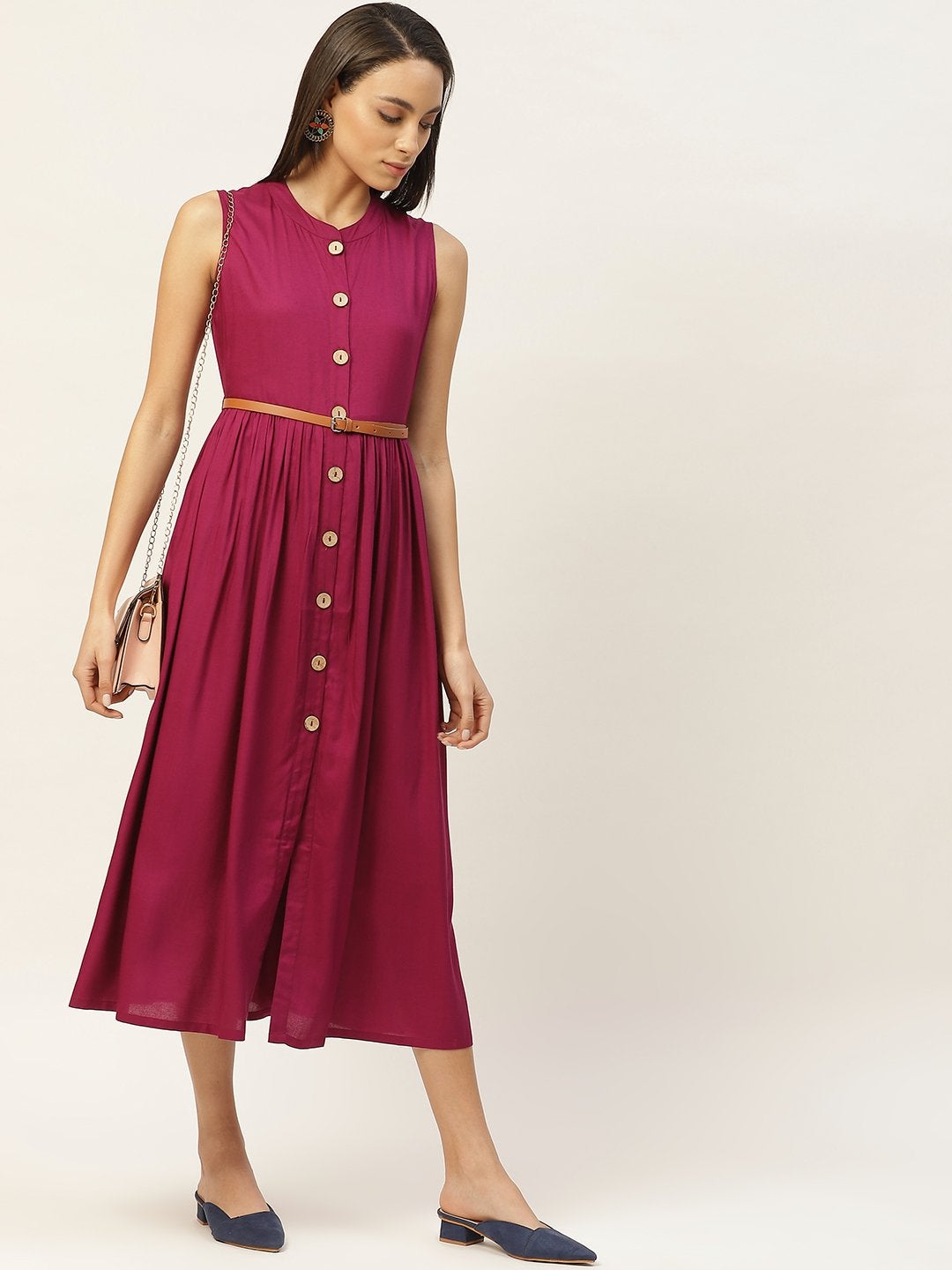 Women's Purple Sleeveless Gathered Dress