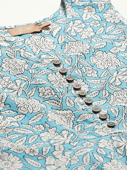 Women's Blue Floral High Low Flared Maxi Dress