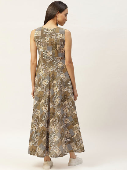 Women's Brown Floral High Low Flared Maxi Dress