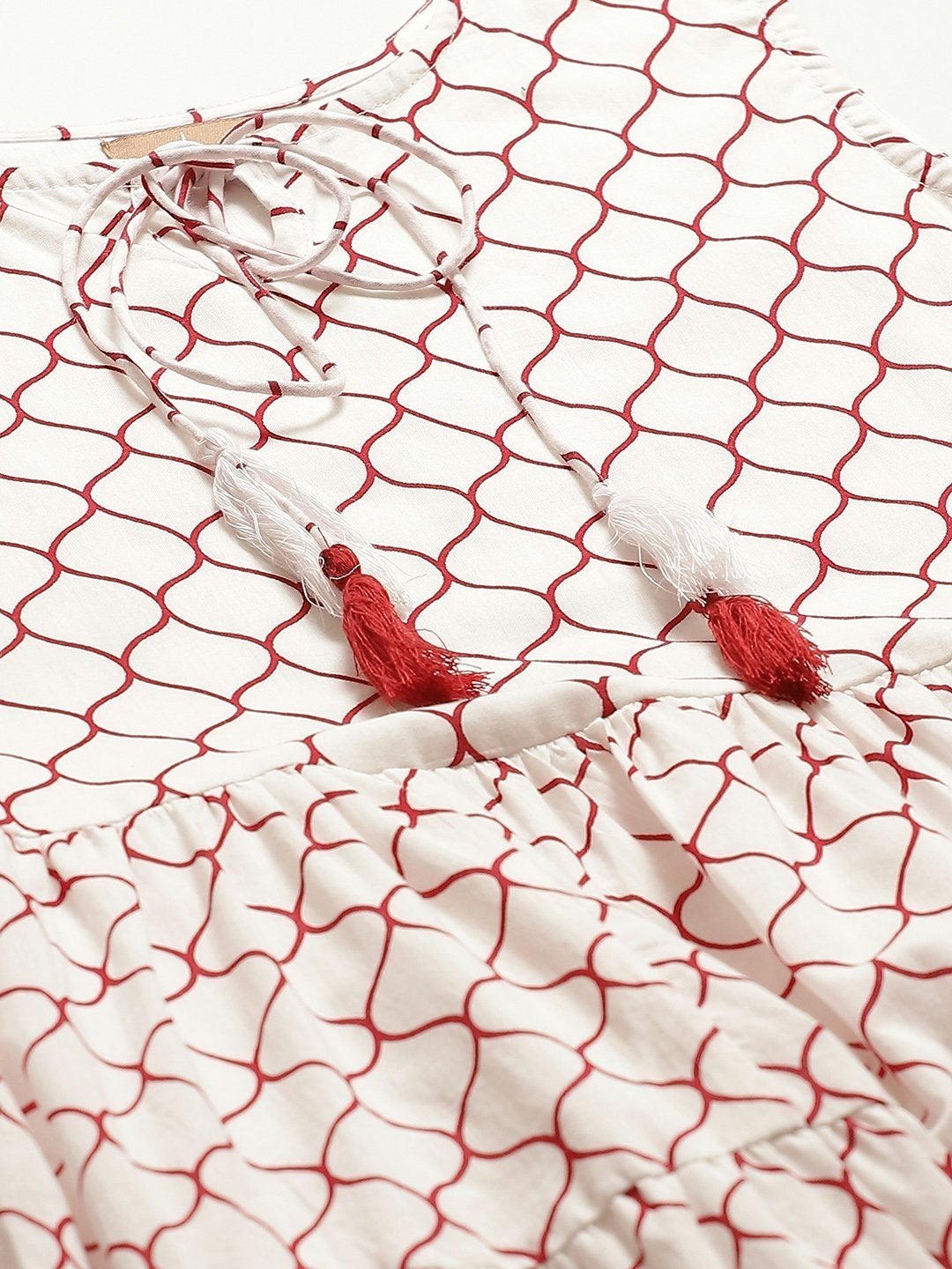 Women's Red Geometric Print Sleeveless Tiered Maxi