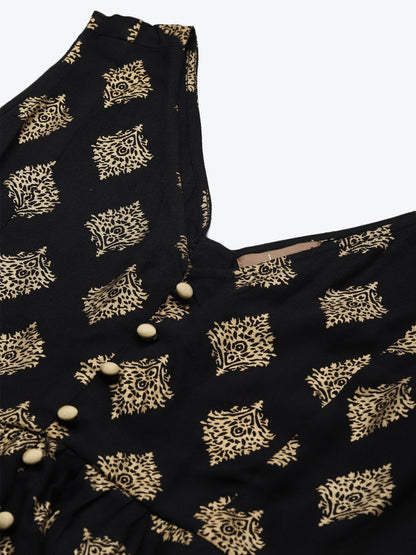 Women's Black Floral Foil Print Asymmetric