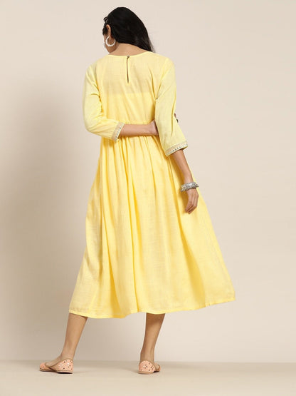 Women's Yellow Zari Bodice Embroidery Gathered