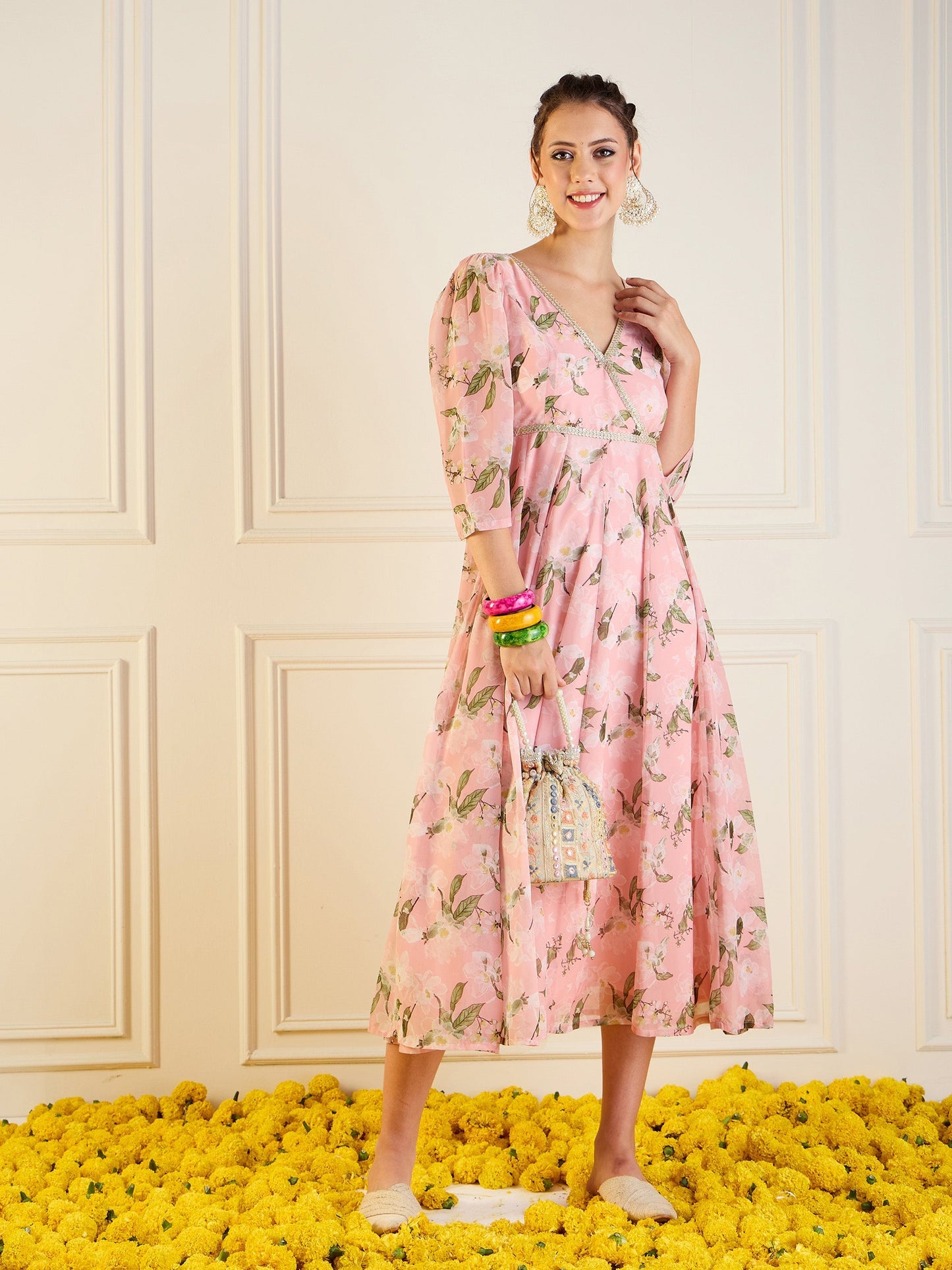 Women's Peach Floral Dress