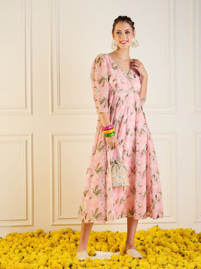 Women's Peach Floral Dress