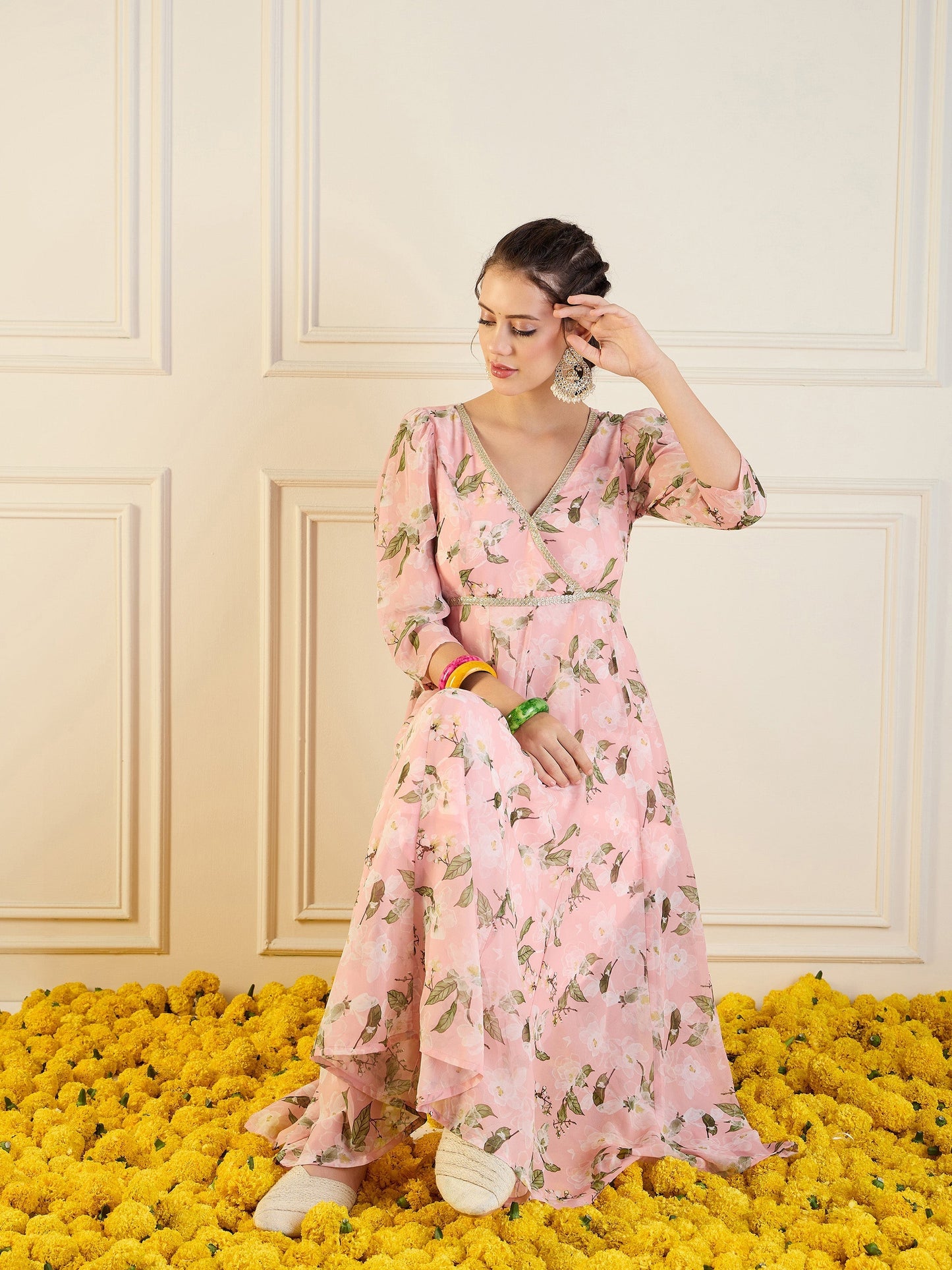Women's Peach Floral Dress