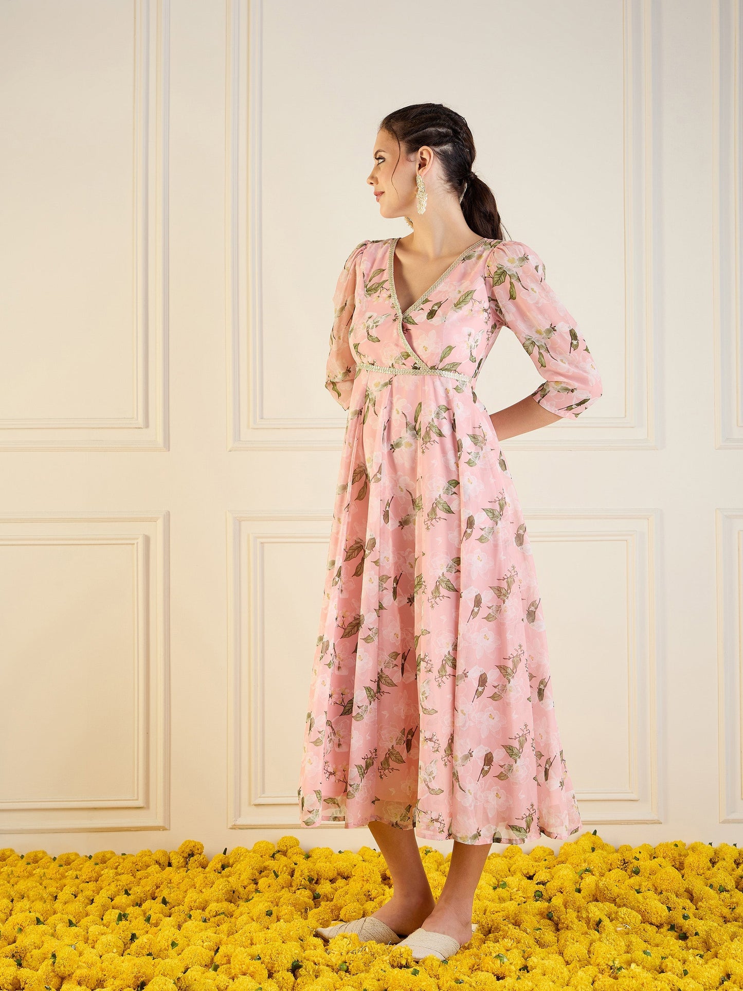 Women's Peach Floral Dress