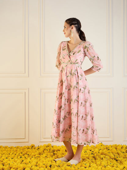 Women's Peach Floral Dress