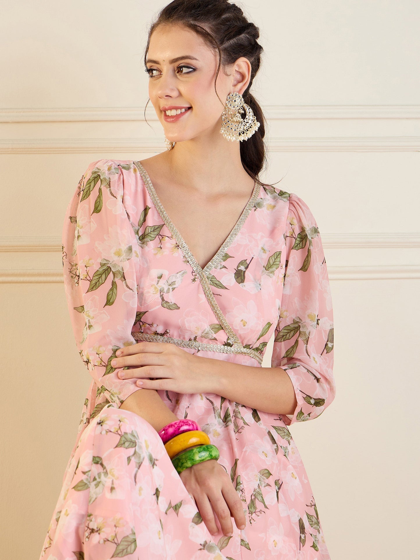 Women's Peach Floral Dress