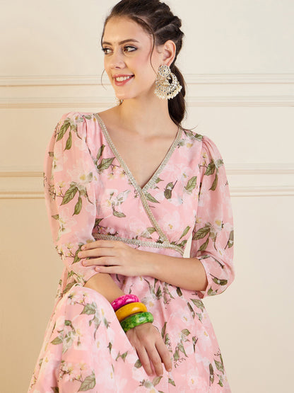 Women's Peach Floral Dress