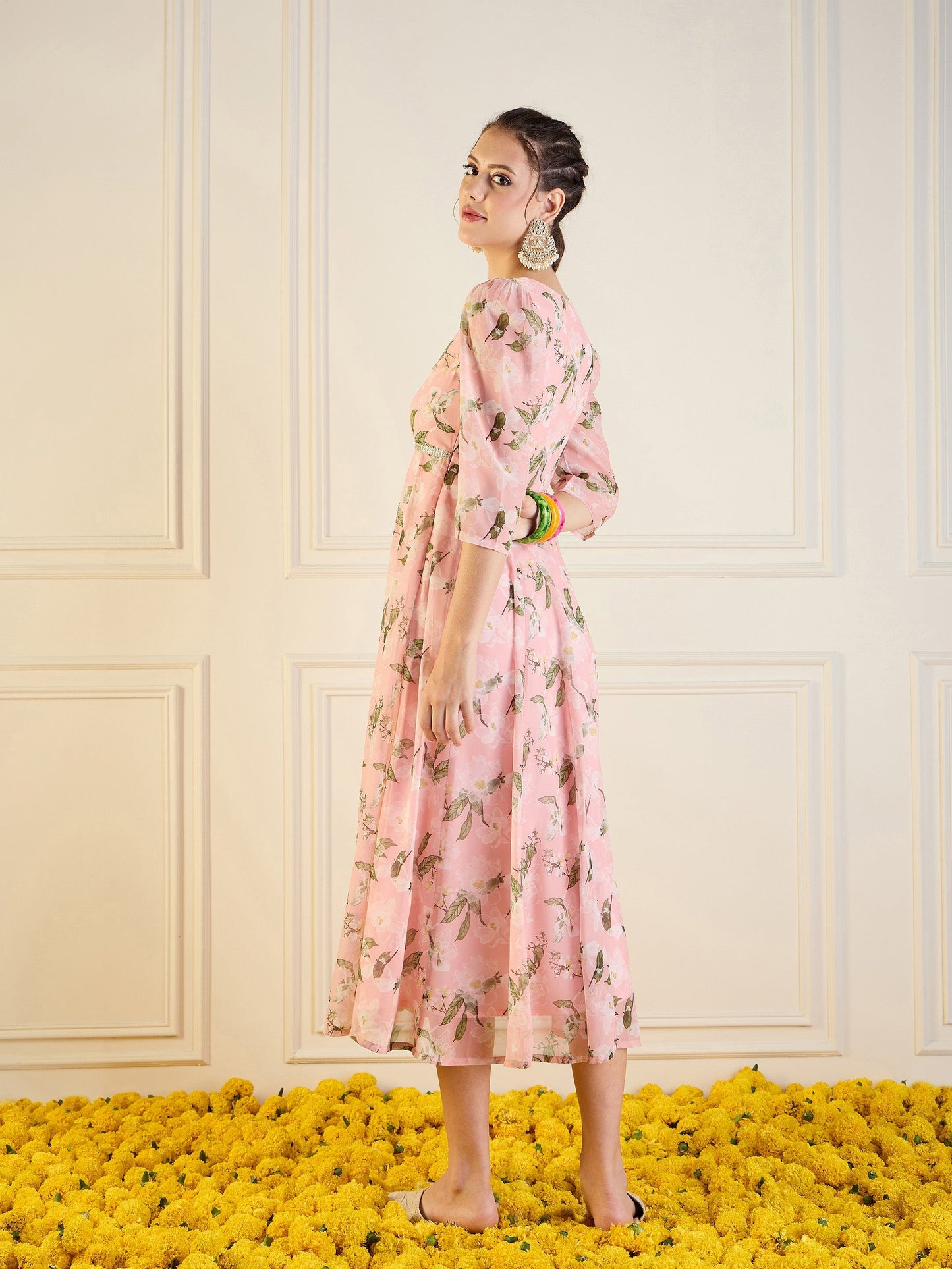 Women's Peach Floral Dress