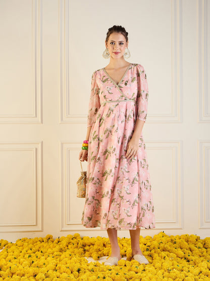 Women's Peach Floral Dress