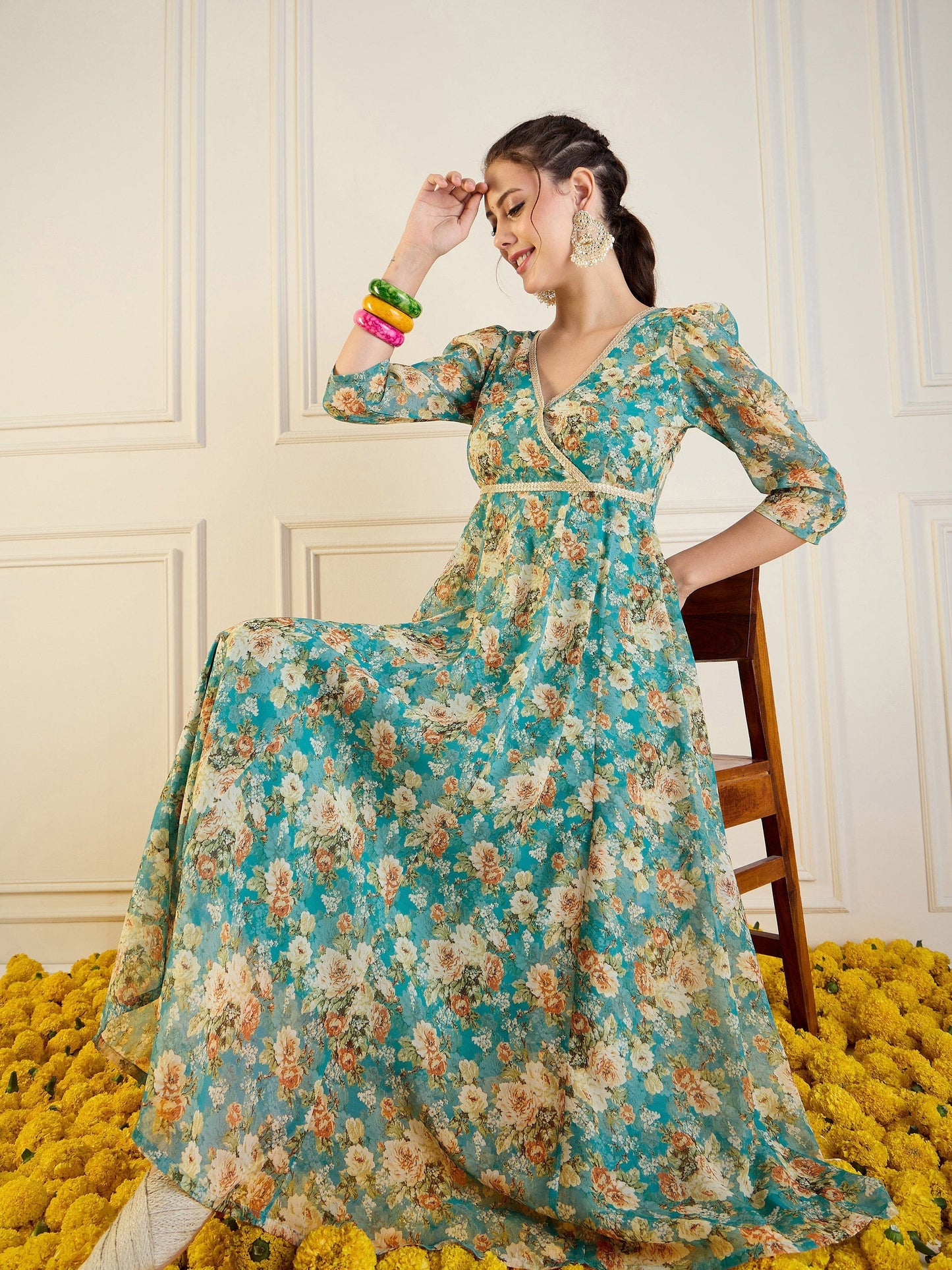 Women's Blue Floral Dress