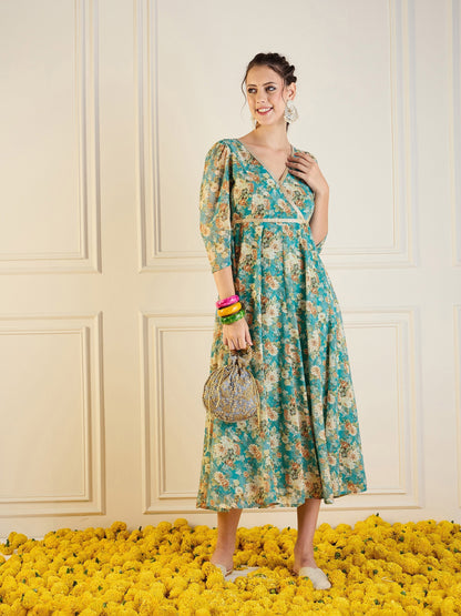 Women's Blue Floral Dress
