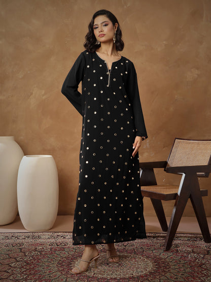 Women's Black Embroidered Abaya Dress