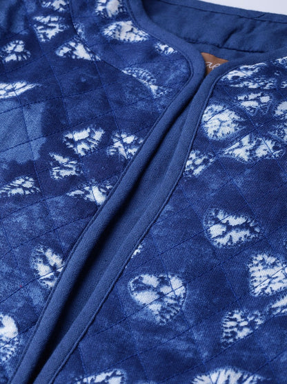 Women's Blue Tie & Dye Floral Quilted Ethnic Jacket