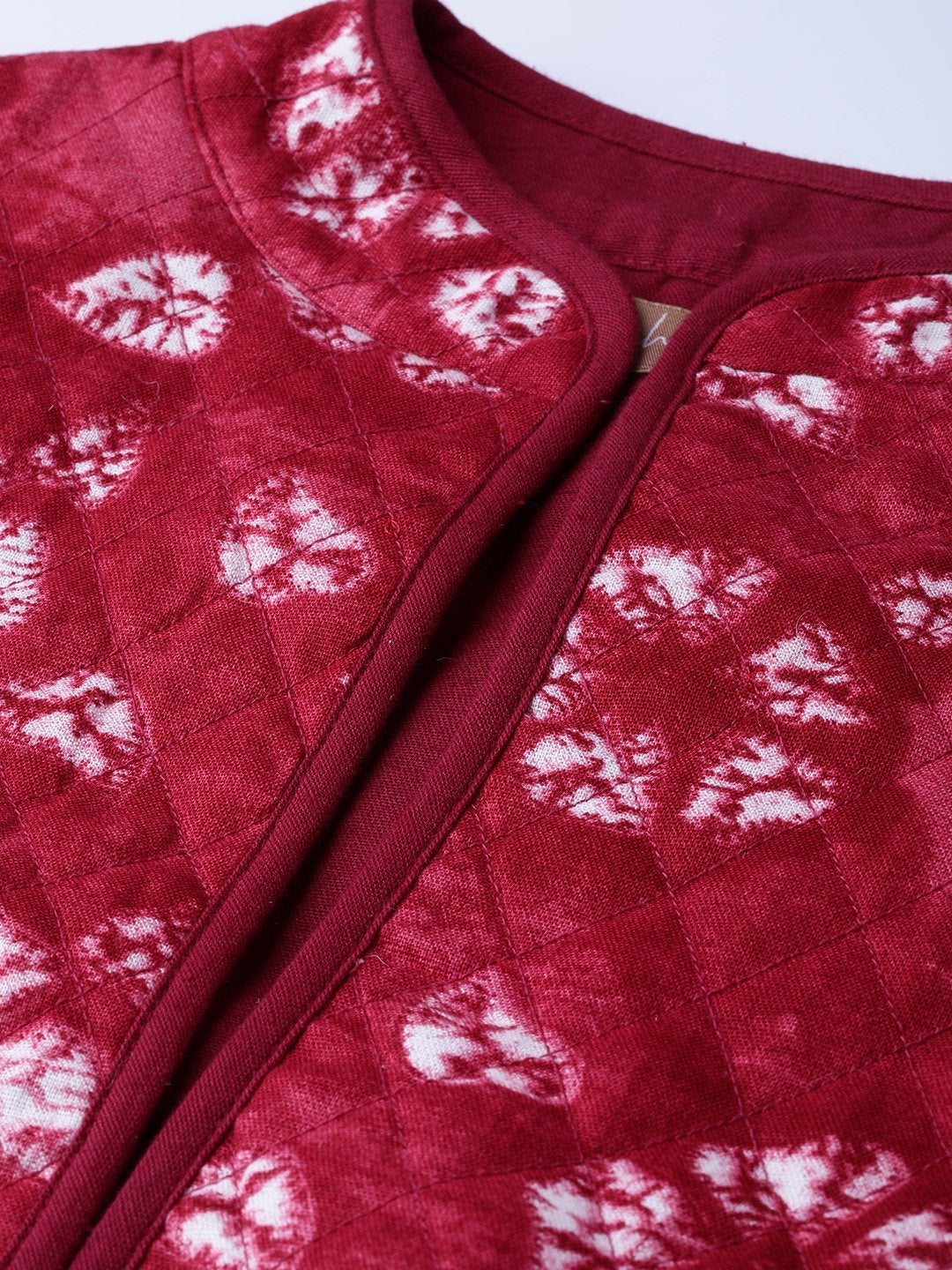 Women's Red Tie & Dye Floral Quilted Ethnic Jacket
