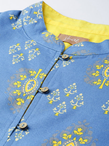 Women's Blue Floral Buttoned Ethnic Jacket