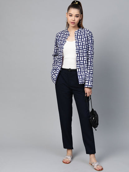 Women's Navy Geo Print Buttoned Ethnic Jacket