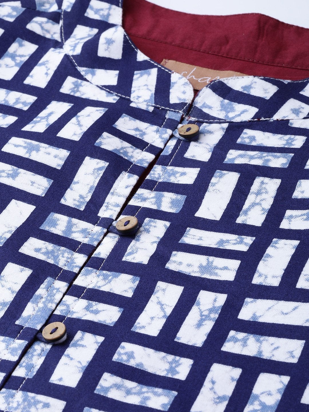 Women's Navy Geo Print Buttoned Ethnic Jacket