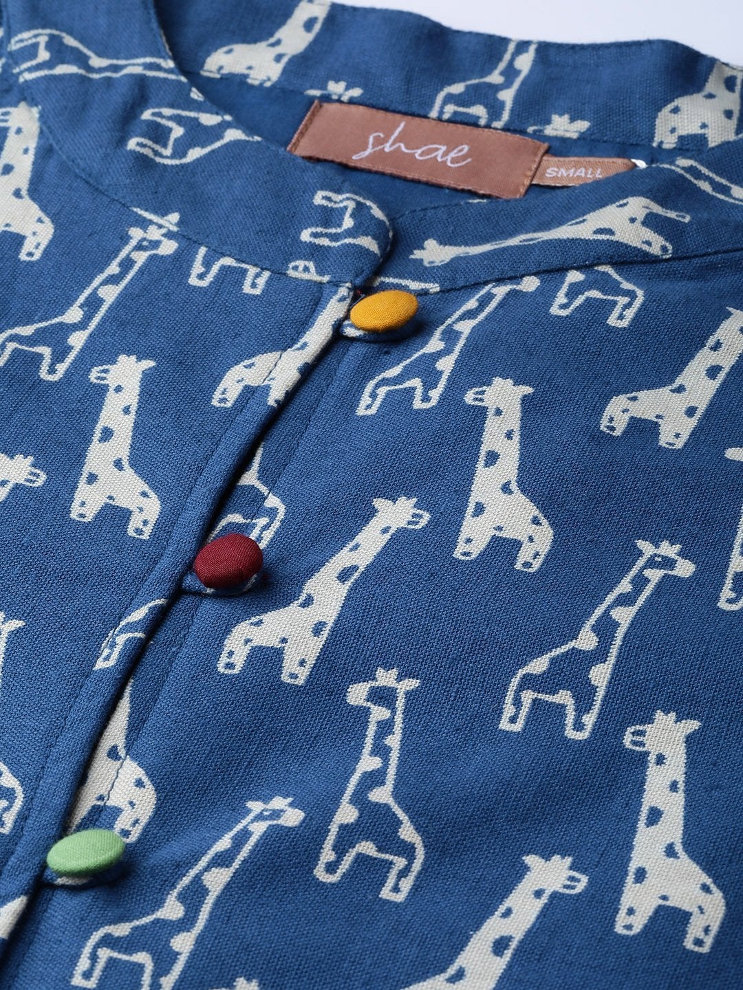 Women's Blue Giraffe Print Buttoned Ethnic Jacket