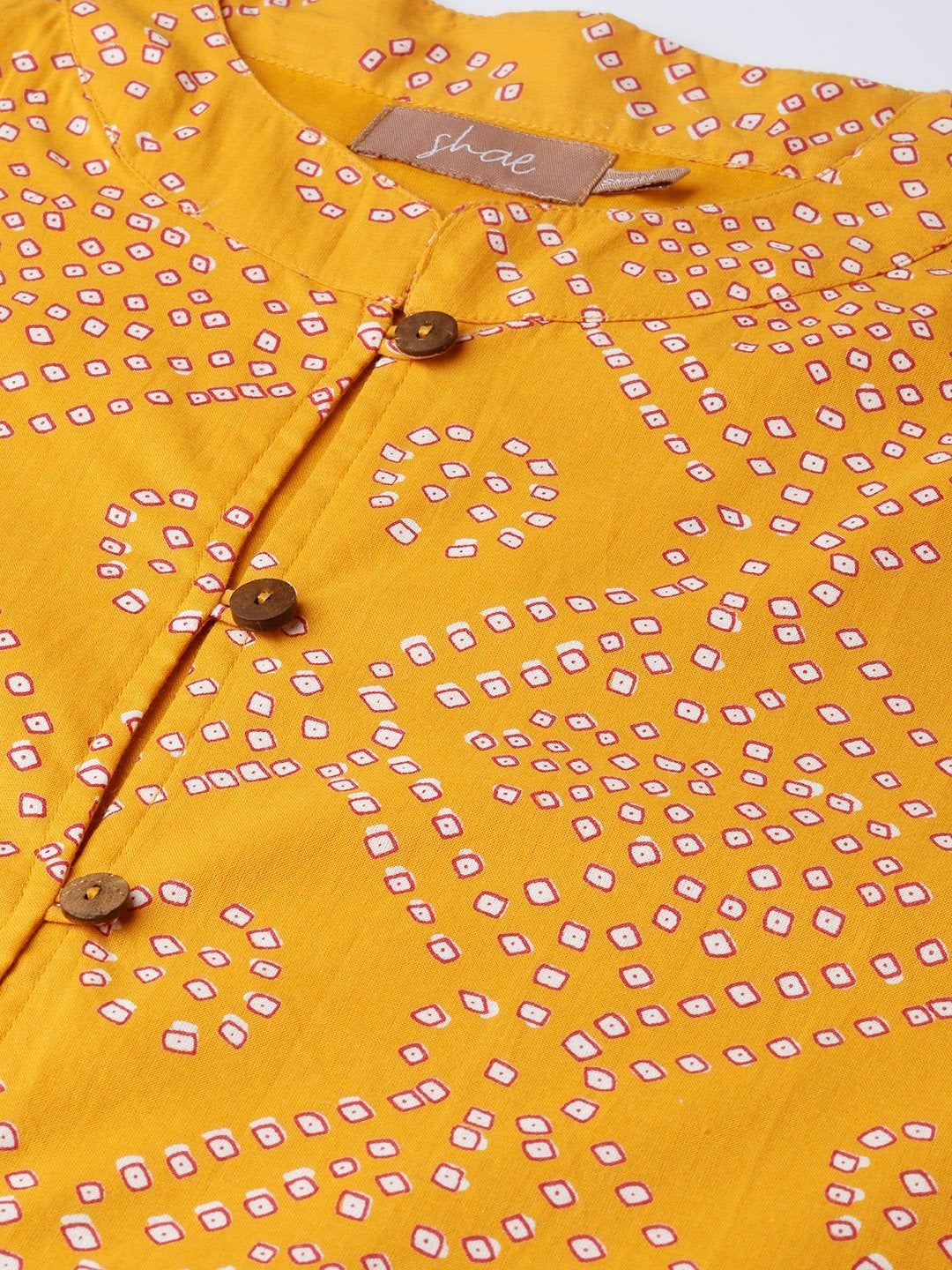 Women's Mustard Bandhej Buttoned Ethnic Jacket