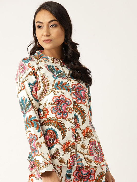 Women's Off White Floral Indie Jacket