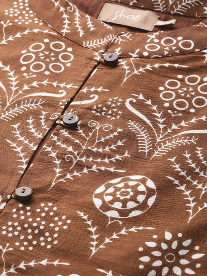 Women's Brown Floral Sleeveless Indie Jacket