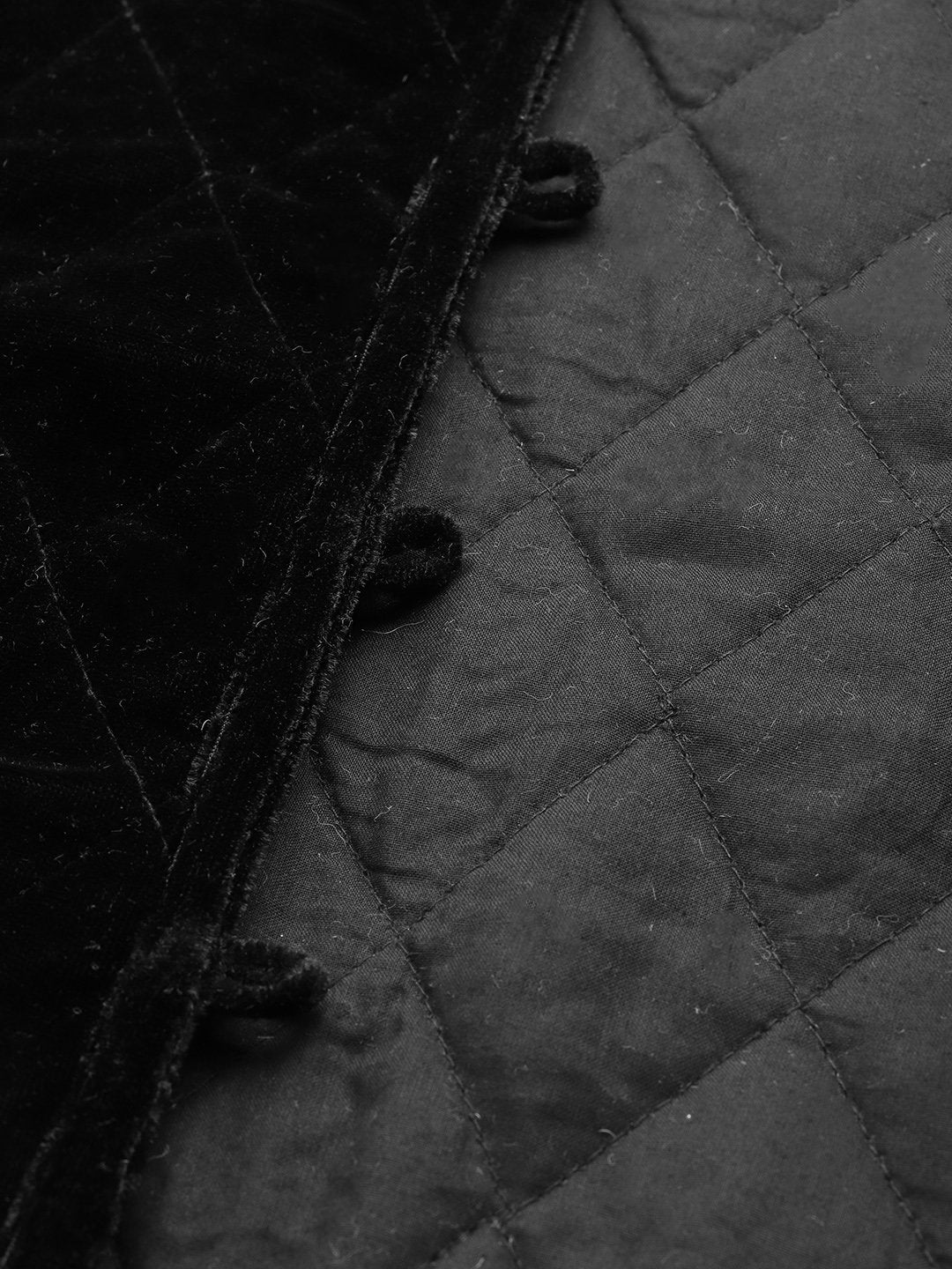 Women's Black Velvet Full Sleeve Quilted Jacket