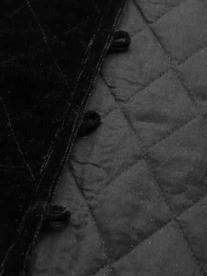 Women's Black Velvet Full Sleeve Quilted Jacket