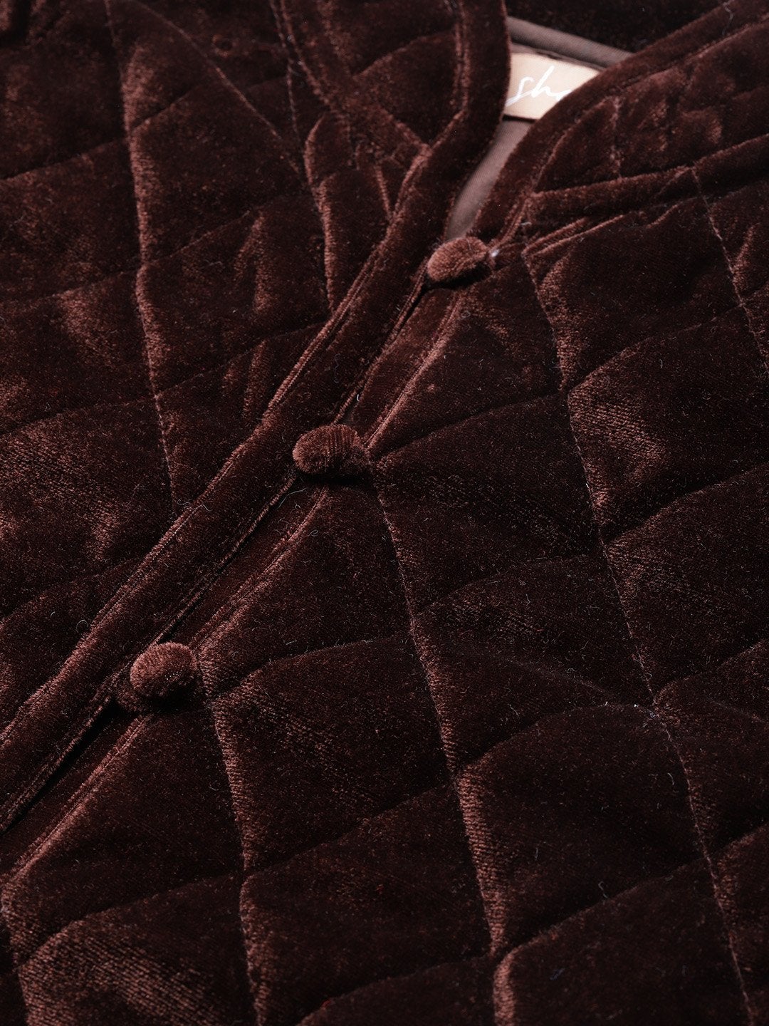 Women's Brown Velvet Full Sleeve Quilted Jacket