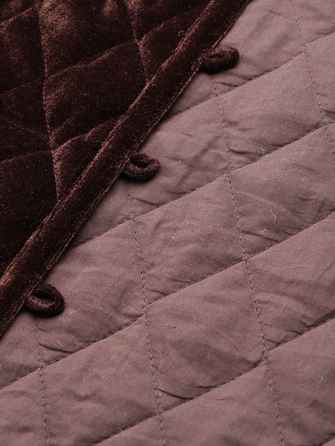 Women's Brown Velvet Full Sleeve Quilted Jacket