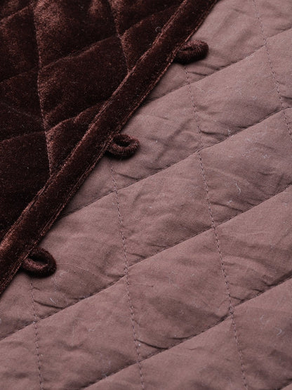 Women's Brown Velvet Full Sleeve Quilted Jacket