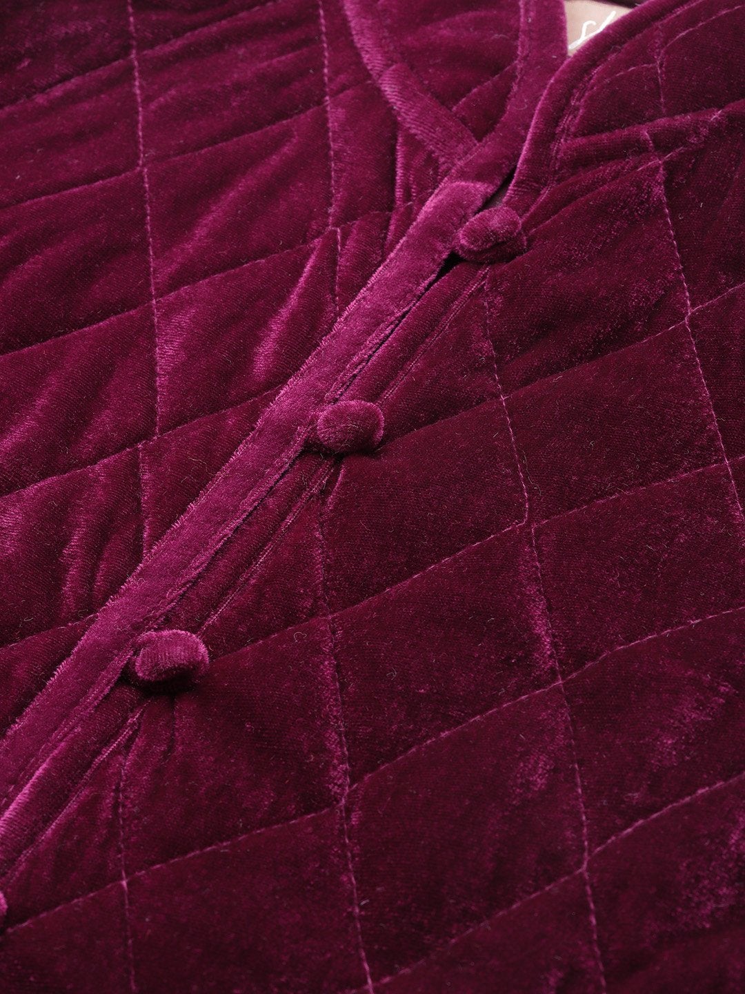 Women's Burgundy Velvet Full Sleeve Quilted Jacket