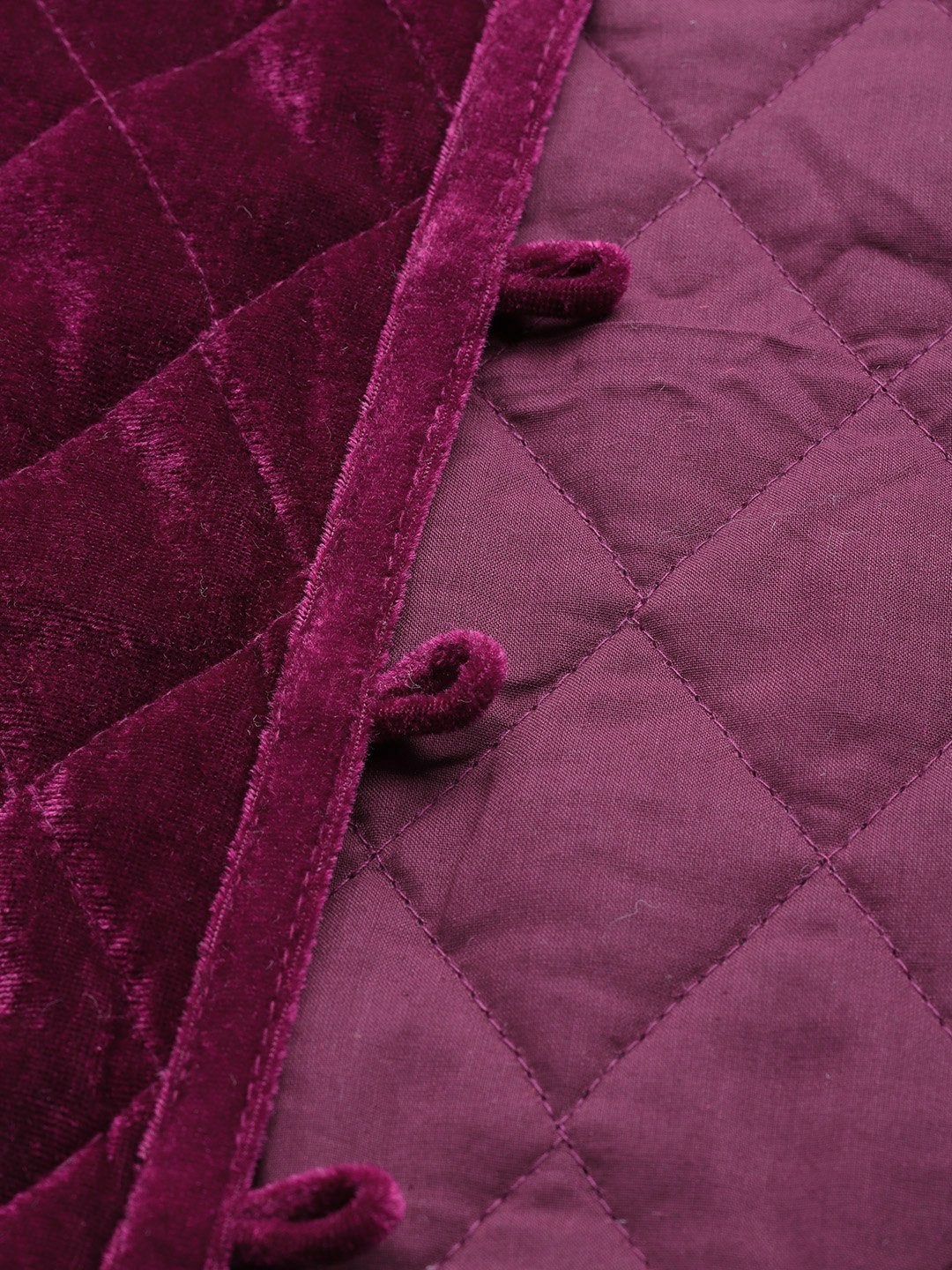 Women's Burgundy Velvet Full Sleeve Quilted Jacket