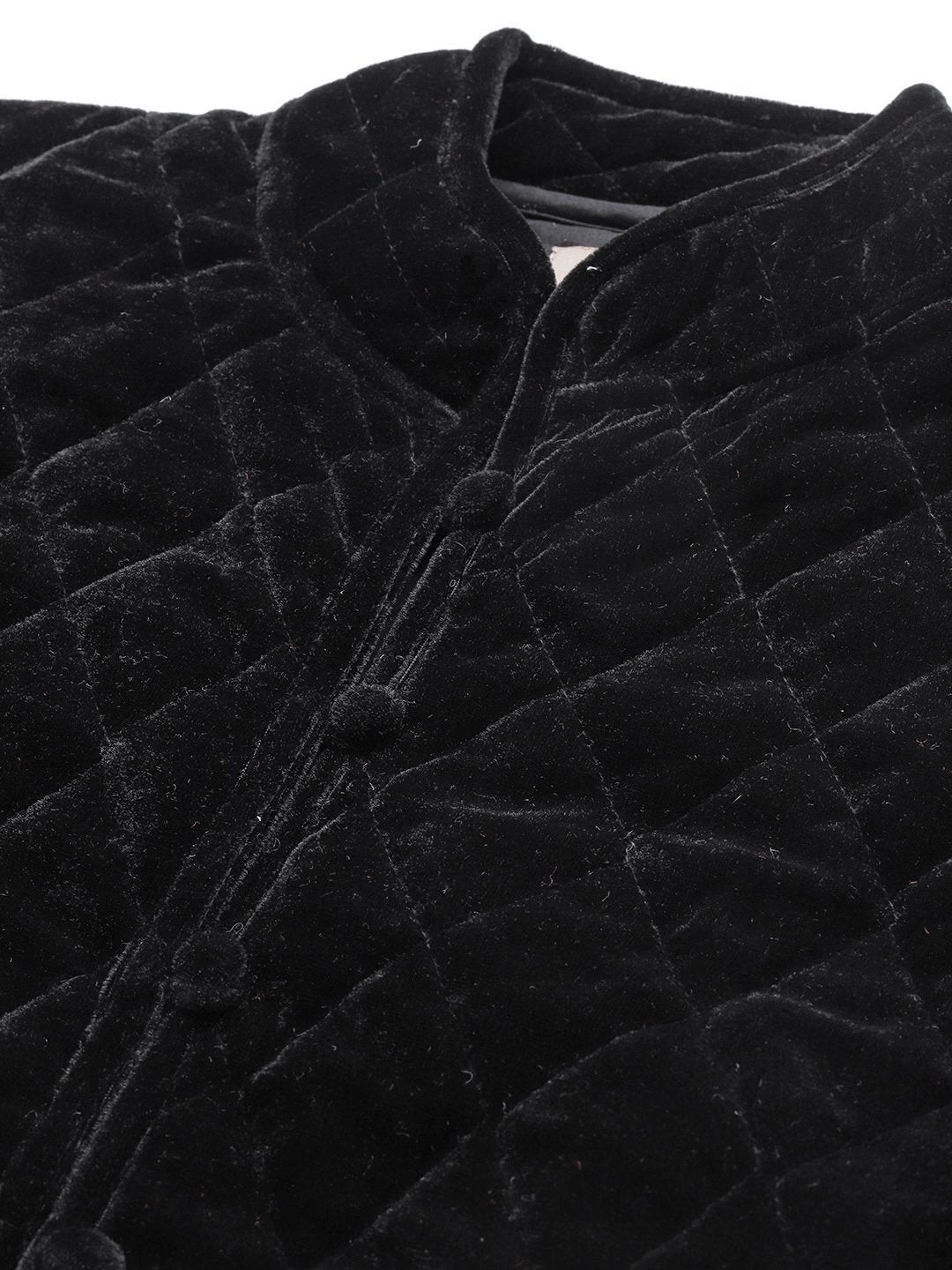 Women's Black Velvet Sleeveless Quilted Jacket