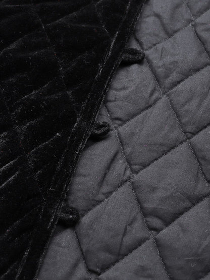Women's Black Velvet Sleeveless Quilted Jacket