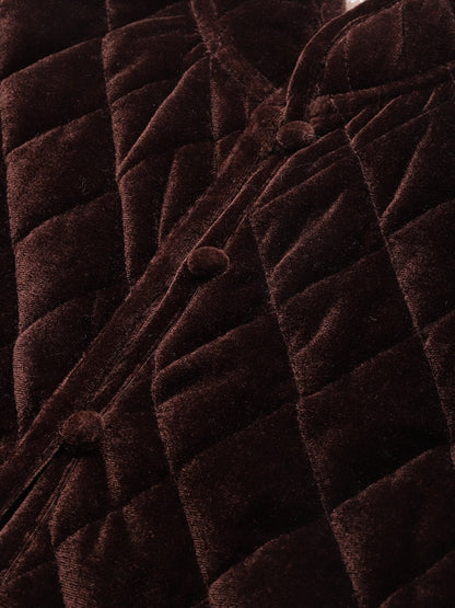 Women's Brown Velvet Sleeveless Quilted Jacket