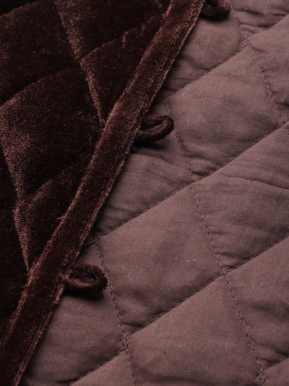 Women's Brown Velvet Sleeveless Quilted Jacket