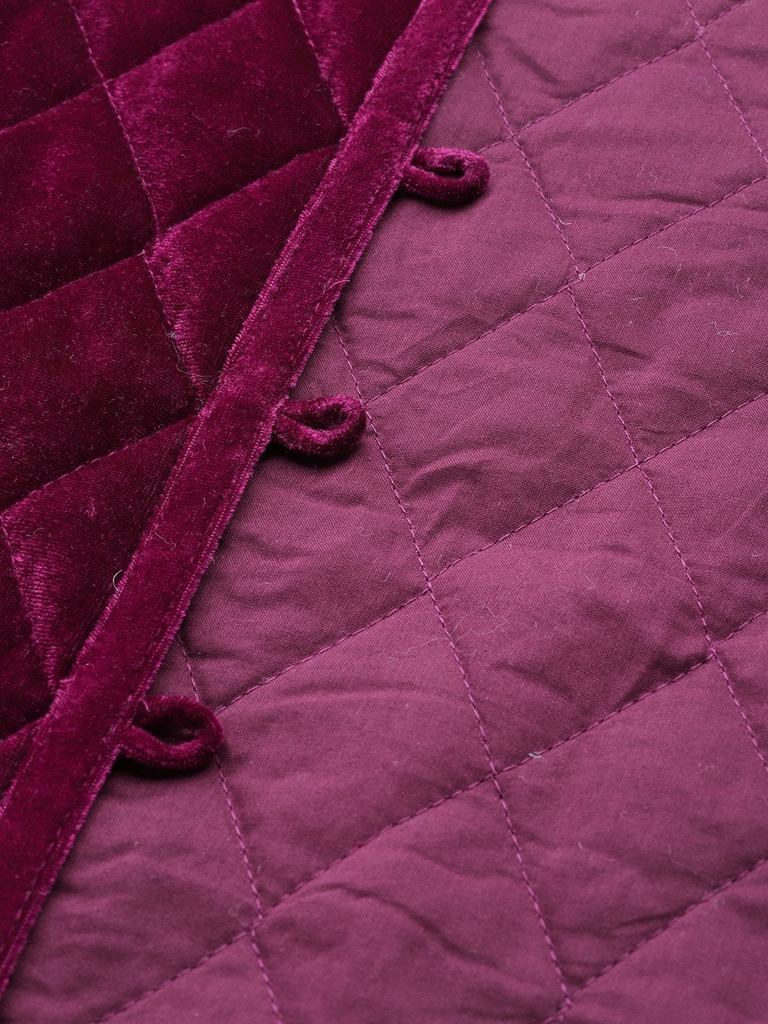 Women's Burgundy Velvet Sleeveless Quilted Jacket
