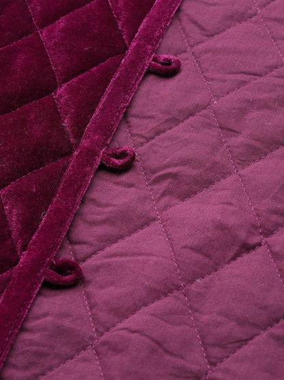 Women's Burgundy Velvet Sleeveless Quilted Jacket