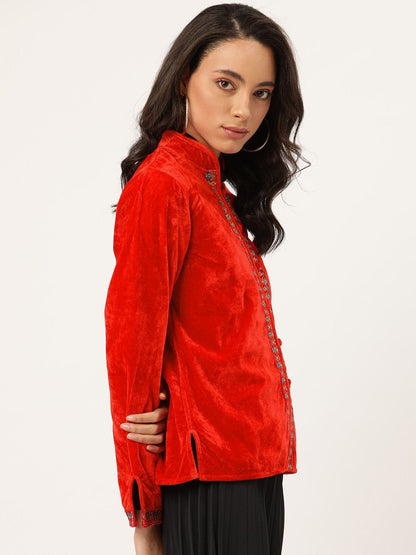 Women's Red Zari Embroidered Jacket